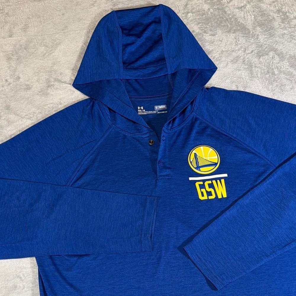 Vintage Under Armour Golden State Warriors NBA Combine Hoodie | Blue | Medium